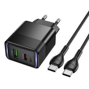 Сетевое Зарядное Устройство Hoco CS112A 1USB/1USB-C QC/PD 30W+Type-C to Type-C Чорний 6942007680400 фото