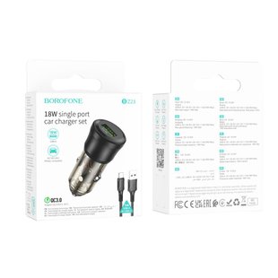 Авто Зарядное Устройство Borofone BZ23 1USB QC18W+Type-C Цвет Прозрачно-черный 6941991106927 фото