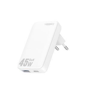 Мережевий Зарядний Пристрій Yoki SlimGaN YK-GaN45SAC 1 Type-C + 1USB 45W Бiлий 6912345678193 фото