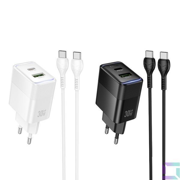 Сетевое Зарядное Устройство Hoco CS112A 1USB/1USB-C QC/PD 30W+Type-C to Type-C Чорний 6942007680400 фото