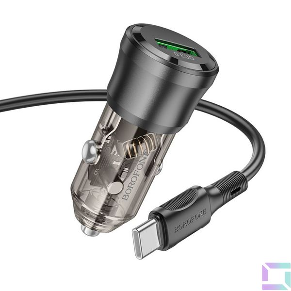 Авто Зарядное Устройство Borofone BZ23 1USB QC18W+Type-C Цвет Прозрачно-черный 6941991106927 фото