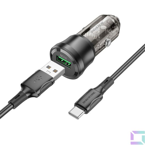 Авто Зарядное Устройство Borofone BZ23 1USB QC18W+Type-C Цвет Прозрачно-черный 6941991106927 фото