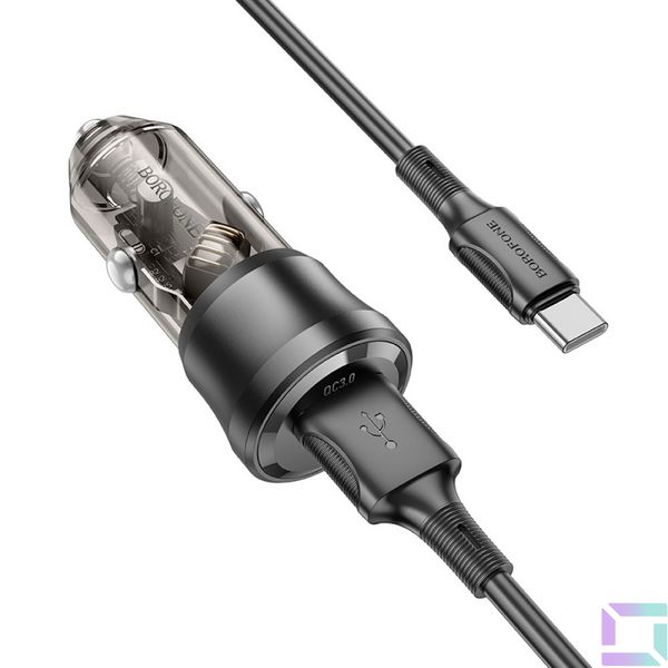 Авто Зарядное Устройство Borofone BZ23 1USB QC18W+Type-C Цвет Прозрачно-черный 6941991106927 фото