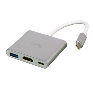 Перехідник Hoco HB14 Type-C to USB3.0+HDMI+PD Сталевый 6931474725790 фото