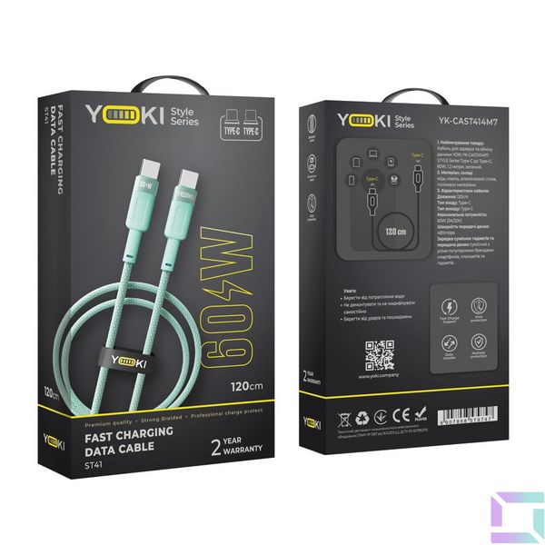 Кабель USB YOKI STYLE YK-ST41 Type-C to Type-C 60W 1.2m Колір Зелений 6907858579747 фото