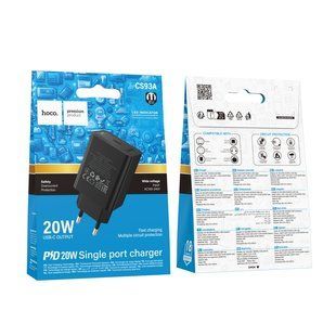 Мережевий Зарядний Пристрій Hoco CS93A 1USB-C PD/QC 20W Чорний 6942007671064 фото