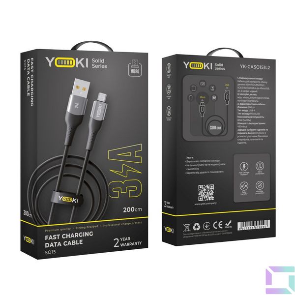 USB YOKI SOLID YK-SO15 Micro 3A 2m Цвет Черный 6907858579297 фото