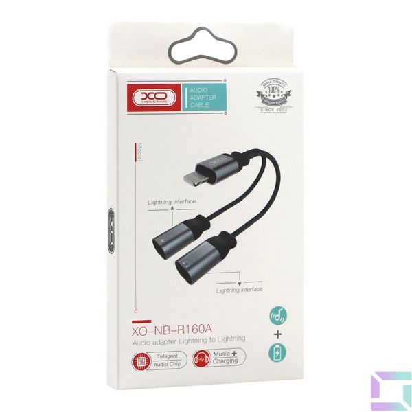 Перехідник XO NBR160A audio adaptor Lightning to double Lightning Колір Чорний 6920680872879 фото