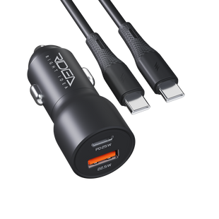 Автомобільний Зарядний Пристрій Ridea RCC-30114 QPow 1USB/1USB-C PD/QC 30W+Type-C to Type-C Чорний 6902020132119 фото
