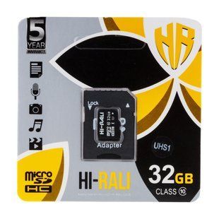 Карта Пам'яті Hi-Rali MicroSDHC 32gb UHS-1 10 Class & Adapter Чорний 4711472587444 фото