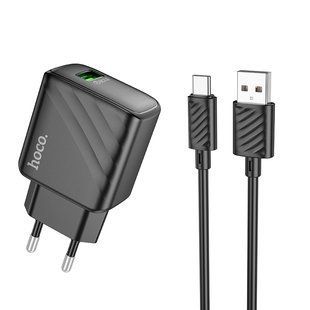 Мережевий Зарядний Пристрій Hoco CS21A 1USB QC 18W+USB to Type-C Чорний 6942007609906 фото