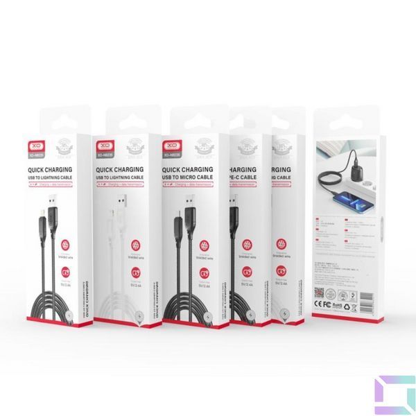 USB XO NB235 Zebra series Braided 2.4A Lightning Белый 6920680834204 фото
