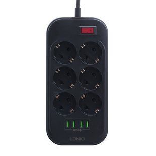 Сетевой Удлинитель LDNIO SE6403 4USB-A / 6-Sockets 2m Черный 6933138690178 фото