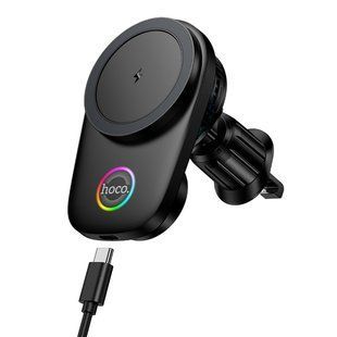 Автодержатель Hoco HW36 Electric Rotating 4.5-7.0 inch Magnetic Ring Wireless 15W Черный 6942007672023 фото