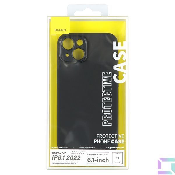 Чохол Baseus Liquid Silica Gel Case+Glass 0.22mm для iPhone 14 ARYT001201 Black 6932172615284 фото