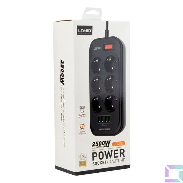 Мережевий Подовжувач LDNIO SE6403 4USB-A / 6-Sockets 2m Чорний 6933138690178 фото