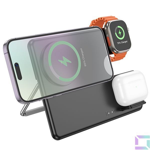 Бездротовий Зарядний Пристрій Hoco CQ1 3-in-1 15W (for iWatch) Чорний 6942007602310 фото