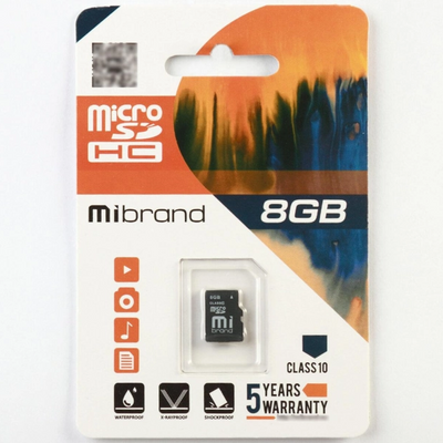 Карта Пам'яті Mibrand MicroSDHC 8gb 10 Class Колір Чорний 8592112120117 фото