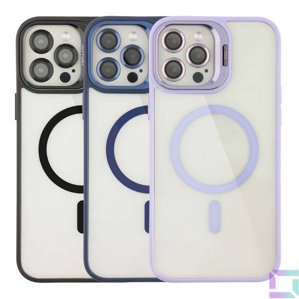 Чехол TPU+PC+Metal Stand Case with MagSafe and Camera Lenses для iPhone 12 Pro Max М'ята упаковка Dark Purple 2020000506522 фото