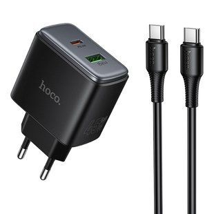 Сетевое Зарядное Устройство Hoco C158A 1USB-C/1USB QC/PD45W GAN+Type-C to Type-C Черный 6942007671972 фото