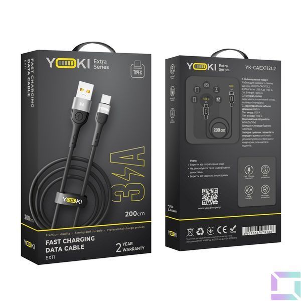 Кабель USB YOKI EXTRA YK-EX11 Type-C 3A 2m Чорний 6907858579136 фото