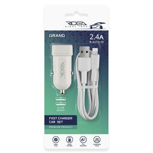 Автомобільний Зарядний Пристрій Ridea RCC-21312 Grand Lightning 2USB 2.4 A Бiлий 6902013730131 фото
