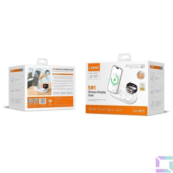 Бездротовий Зарядний Пристрій LDNIO WL01 5in1 25.5W For iWatch Бiлий 6933138602843 фото