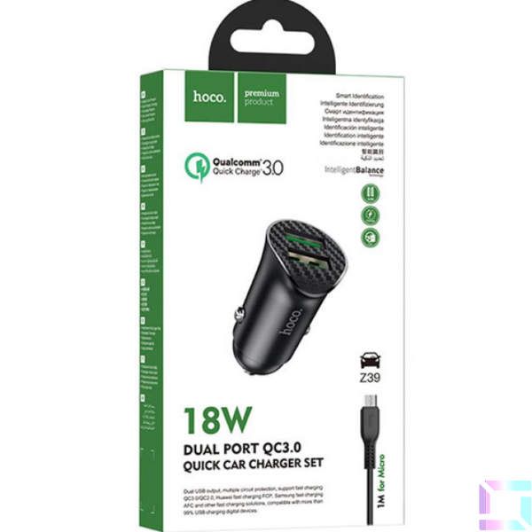 Авто Зарядное Устройство Hoco Z39 QC3.0 Micro 2USB Черный 6931474735065 фото