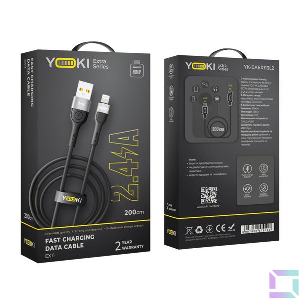 USB YOKI EXTRA YK-EX11 Lightning 2.4A 2m Цвет Черный 6907858579143 фото