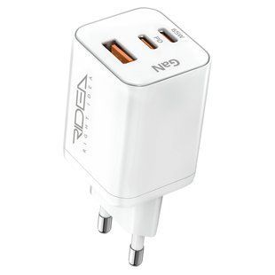 Мережевий Зарядний Пристрій Ridea RW-GaN65PM2CA Prime Max 2Type-C+1USB PD&QC 65W Бiлий 6922021975317 фото
