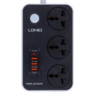 Сетевой Удлинитель LDNIO SC3412 1USB-C PD20W / 3USB-A QC18W Total 38W / 3 Sockets 2m Черно-Серый 6933138691151 фото