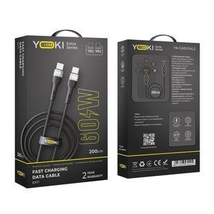Кабель USB YOKI EXTRA YK-EX11 Type-C to Type-C 60W 2m Чорний 6907858579204 фото