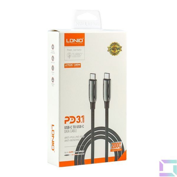 Кабель USB LDNIO LC922 PD3.1/240W Type-C to Type-C 2m Сiрий 6933138602522 фото