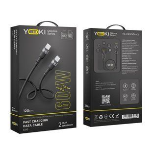 Кабель USB YOKI SILICONE YK-SI50 Type-C to Type-C 60W 1.2m Чорний 6907858579860 фото
