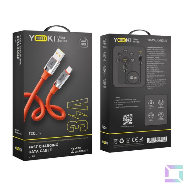 USB YOKI ULTRA YK-UL61 Type-C 3A 1.2m Цвет Оранжевый 6907858579877 фото