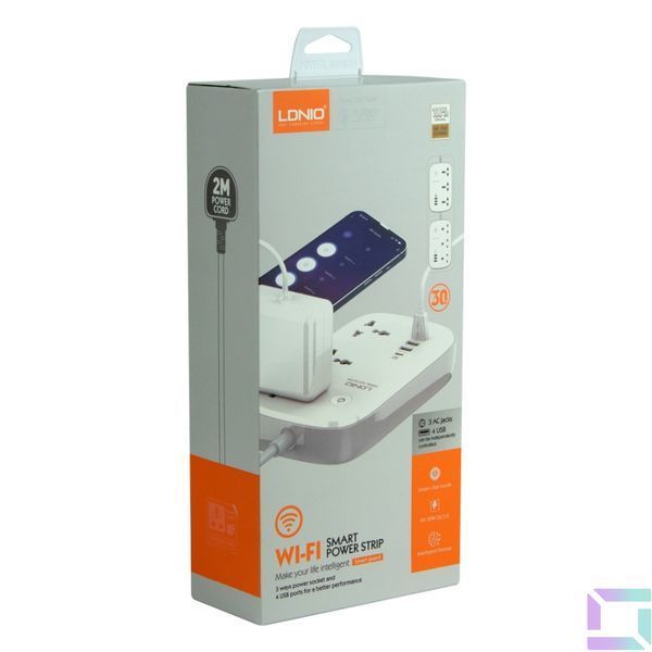 Мережевий Подовжувач LDNIO SCW3451 1USB-C PD30W / 3USB-A QC18W / 3 Sockets /WiFi 2m White 6933138700037 фото