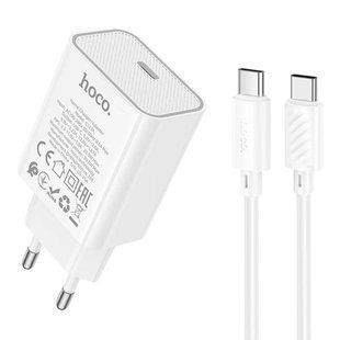 Мережевий Зарядний Пристрій Hoco C143A 1USB-C PD/QC 20W+Type-C to Type-C Бiлий 6942007652087 фото