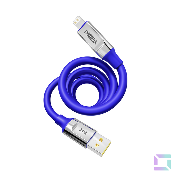 Кабель USB YOKI ULTRA YK-UL61 Lightning 2.4A 1.2m Колір Синiй 6907858579884 фото