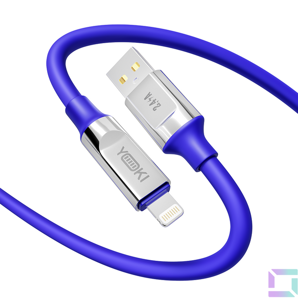 Кабель USB YOKI ULTRA YK-UL61 Lightning 2.4A 1.2m Колір Синiй 6907858579884 фото