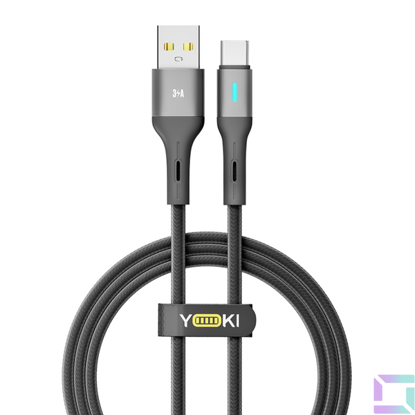 Кабель USB YOKI LED YK-LE17 Type-C 3A 1.2m Чорний 6907858579426 фото
