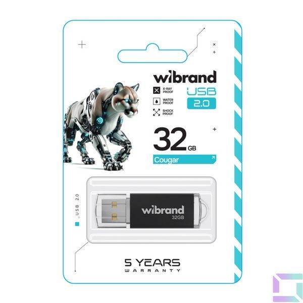 USB флеш-накопичувач Wibrand 32gb Cougar Чорний 4820124240818 фото
