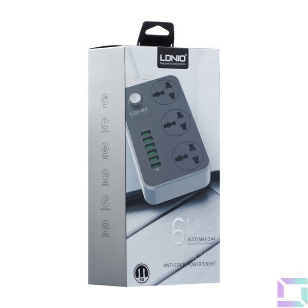 Мережевий Подовжувач LDNIO SC3604 6USB-A / 3 Sockets 2m Чорний 6933138636046 фото