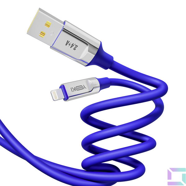 Кабель USB YOKI ULTRA YK-UL61 Lightning 2.4A 1.2m Колір Синiй 6907858579884 фото