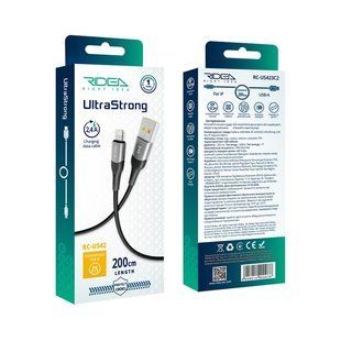 Кабель USB Ridea RC-US42 UltraStrong Lightning 12W 2m Чорний 6908014900078 фото