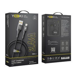 Кабель USB YOKI LED YK-LE17 Lightning 2.4A 1.2m Чорний 6907858579433 фото