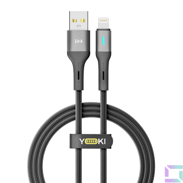 Кабель USB YOKI LED YK-LE17 Lightning 2.4A 1.2m Колір Чорний 6907858579433 фото