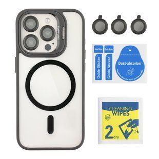 Чехол TPU+PC+Metal Stand Case with MagSafe and Camera Lenses для iPhone 15 Pro Max Black 2020000407478 фото