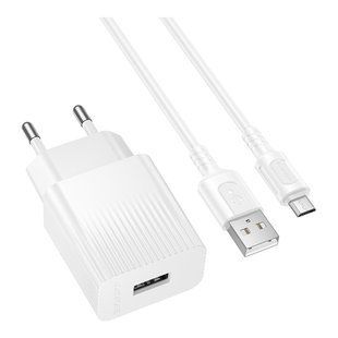 Сетевое Зарядное Устройство Borofone BAS71A 1USB 2.1A+USB to Micro Белый 6941991122606 фото