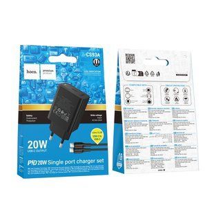 Мережевий Зарядний Пристрій Hoco CS93A 1USB-C PD/QC 20W+Type-C to Type-C Чорний 6942007671071 фото