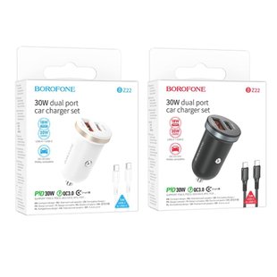 Автомобільний Зарядний Пристрій Borofone BZ22 1USB/1USB-C QC/PD30W+Type-C to Type-C М'ята упаковка Колір Бiлий 2020000432616 фото